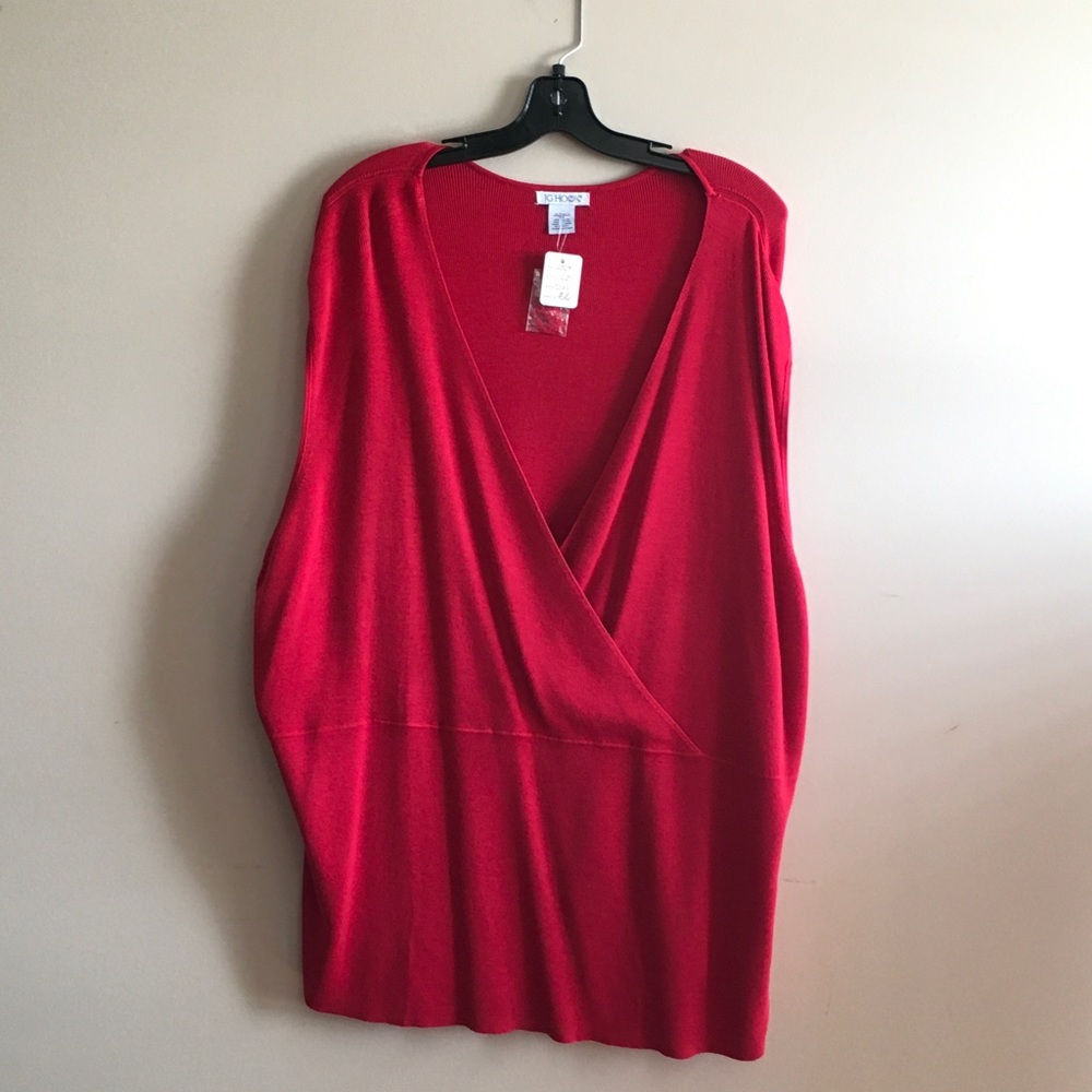 Red Sleeveless Knit Wrap Top